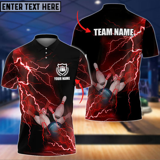 BlueJose Bowling And Pins Thunder Multicolor Customized Name, Team Name 3D Shirt, Personalized Shirts For Bowling Players