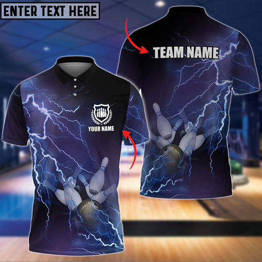 BlueJose Bowling And Pins Thunder Multicolor Customized Name, Team Name 3D Shirt, Personalized Shirts For Bowling Players