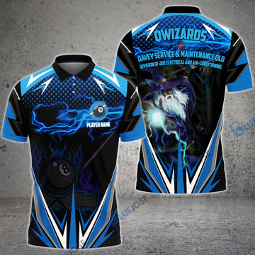 BlueJose Billiards Blue Fire Personalized Shirt For QWIZARDS Team