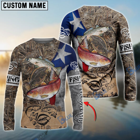 Bluejose Texas Slam Flag Fishing Custom Name 3D Shirts