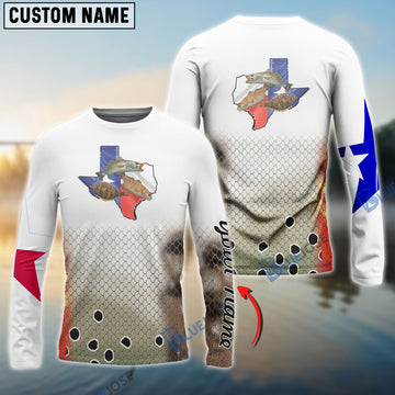 Bluejose Texas Slam Redfish, Speckled Trout, Flounder Fishing Texas Flag Custom Name 3D Shirts