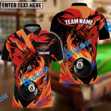 BlueJose Billiards Fire Phoenix Personalized Name, Team Name Unisex Shirt ( 6 Colors )