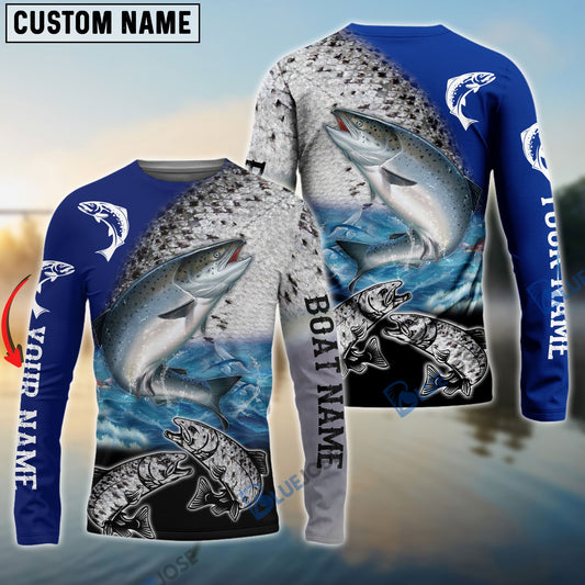 BlueJose Chinook Salmon Fishing Customize Name, Boat Name 3D Shirts