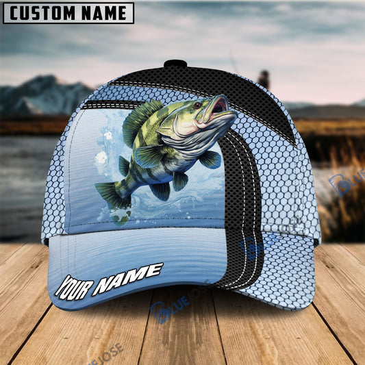 BlueJose Personalized Bass Fishing Net Pattern Blue Cap