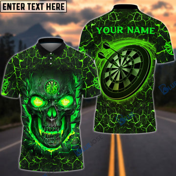 BlueJose Flame Green Skull Darts Personalized Name 3D Shirt