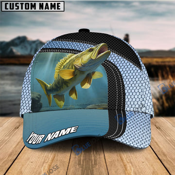 BlueJose Personalized Walleye Fishing Net Pattern Blue Cap