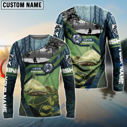 BlueJose Customize Name Catfish Fishing Green 3D Shirts