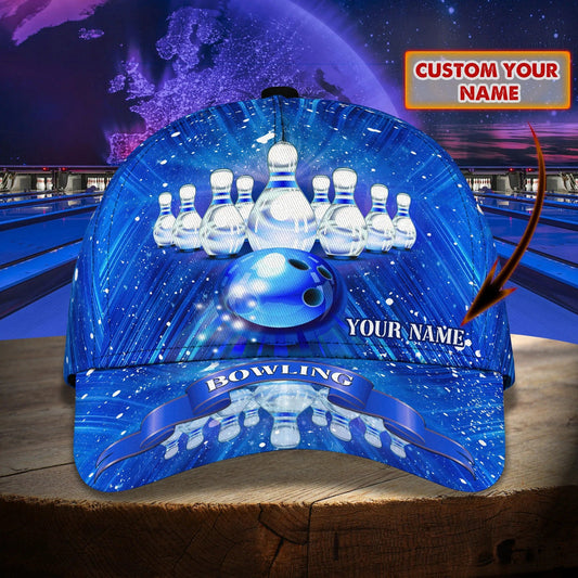 BlueJose Bowling Crash And Pins Full Blue Personalized Name Cap