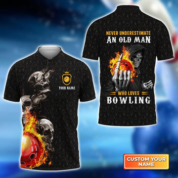 BlueJoses Bowling Skull Never Underestimate An Old Man Who Loves Bowling Customized Name 3D Shirt