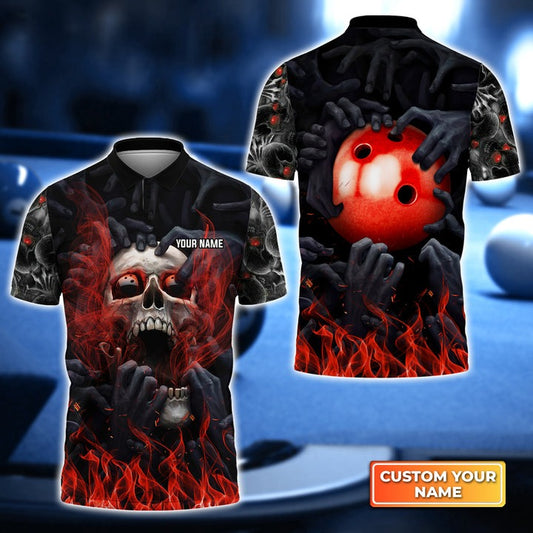 BlueJose Red Bowling Ball Smoke Skull Customized Name 3D Shirt