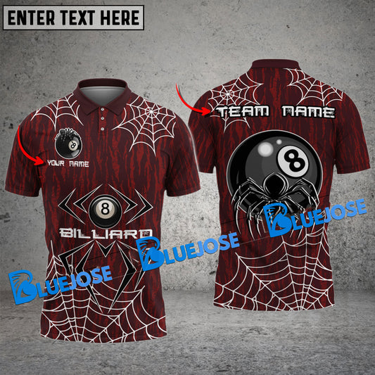 BlueJose Billiards Ball 8 Spider Web Pattern Personalized Name & Team Name Shirt (4 Colors)