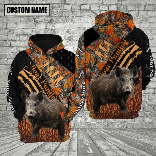 BlueJose Customized Name Boar Hunting Orange Camo 3D Shirt