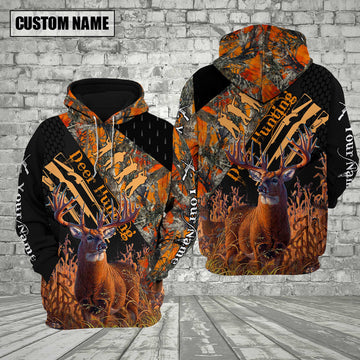 BlueJose Customized Name Deer Hunting Orange Camo 3D Shirt