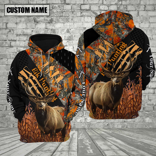 BlueJose Customized Name Elk Hunting Orange Camo 3D Shirt