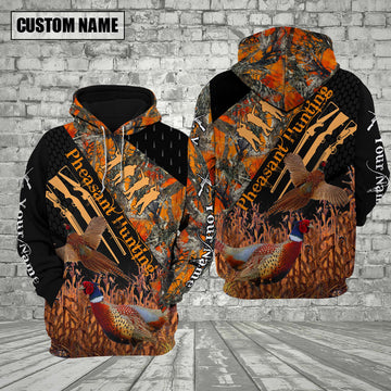 BlueJose Customized Name Pheasant Hunting Orange Camo 3D Shirt