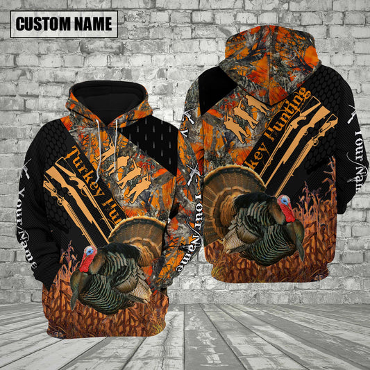 BlueJose Customized Name Turkey Hunting Orange Camo 3D Shirt