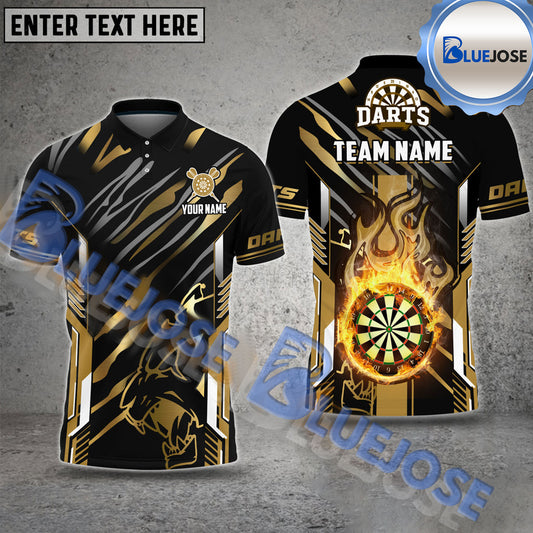 BlueJose Darts Flame Premium Tiger Pattern Personalized Name, Team Name Shirt (4 Colors)