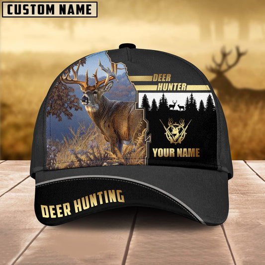 BlueJose Deer Hunting Forest Pattern Multicolor Personalized Name 3D Cap ( 2 Colors )