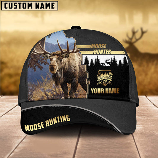 BlueJose Moose Hunting Forest Pattern Multicolor Personalized Name 3D Cap ( 2 Colors )