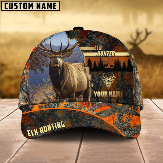 BlueJose Elk Hunting Forest Pattern Multicolor Personalized Name 3D Cap ( 2 Colors )