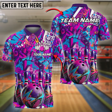 BlueJoses Bowling Ball & Pins Galaxy Graffiti Style Multicolor Customized Name 3D Shirt ( 4 Colors )