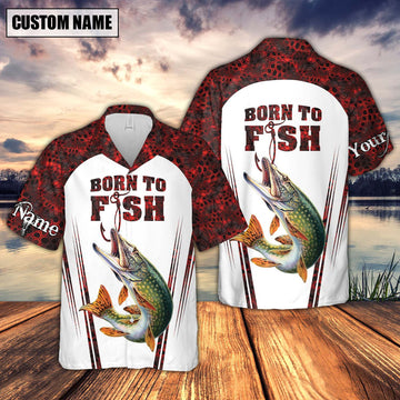 Bluejose Pike Fishing Red Born To Fish Personalized 3D Hawaiian Shirt