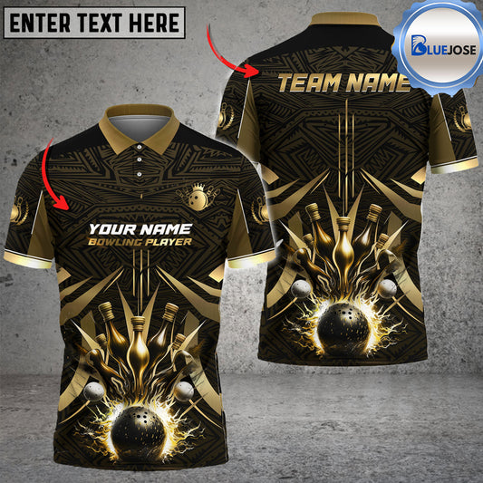 BlueJose Bowling And Pins Thunder Straight Down Customized Name 3D Shirt (4 Colors)
