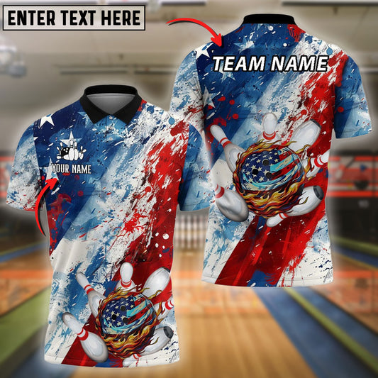 BlueJoses Bowling USA Flag Graffiti Customized Name, Team Name 3D Shirt