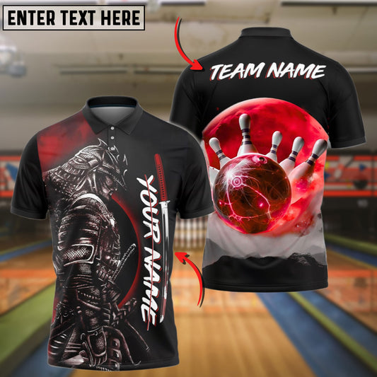 BlueJose Bowling And Pins Red Moon Samurai Customized Name 3D Shirt (4 Colors)