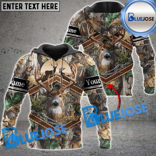 BlueJose Personalized Name Wilderness Deer Hunting Leather Pattern 3D Shirts ( 3 Colors )