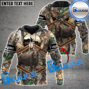 BlueJose Personalized Name Wilderness Moose Hunting Leather Pattern 3D Shirts ( 3 Colors )