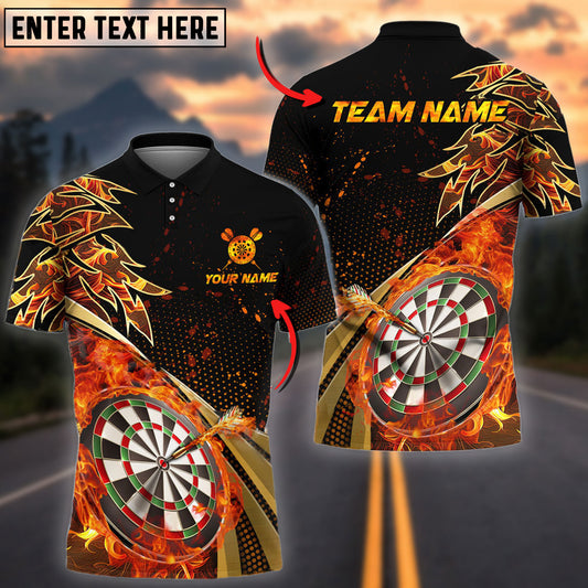 BlueJose Darts Flame Premium Golden Line Personalized Name, Team Name Shirt (4 Colors)