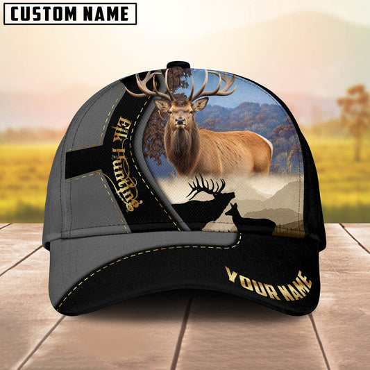 BlueJose Majestic Elk Hunting Gray And Black Gold Personalized Cap