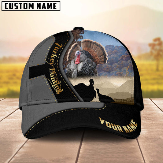 BlueJose Majestic Turkey Hunting Gray And Black Gold Personalized Cap