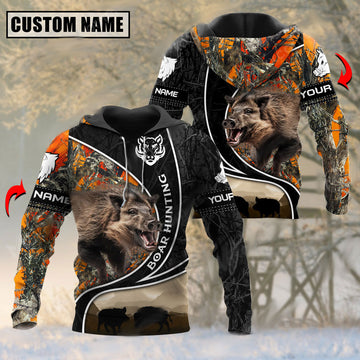 BlueJose Customized Name Orange Camo Pattern Boar Hunting 3D Shirt