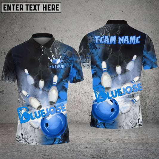 BlueJose Bowling And Pins Fire Lava Smoke Pattern 2 Customized Name 3D Shirt (4 Colors)