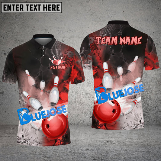 BlueJose Bowling And Pins Fire Lava Smoke Pattern 2 Customized Name 3D Shirt (4 Colors)