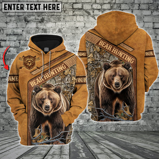 BlueJose Customized Name Bear Hunting Leather Pattern  3D Shirt