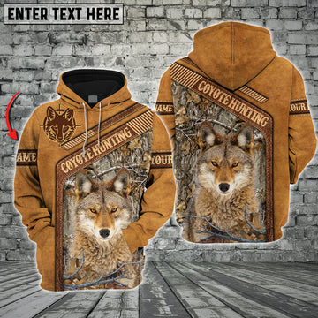 BlueJose Customized Name Coyote Hunting Leather Pattern  3D Shirt