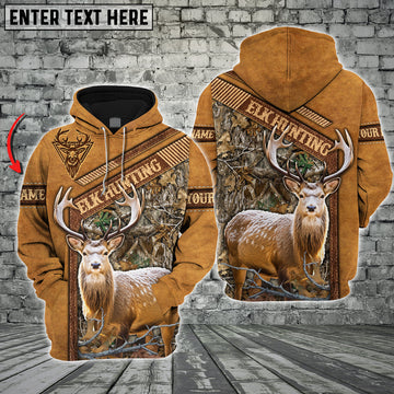 BlueJose Customized Name Elk Hunting Leather Pattern  3D Shirt