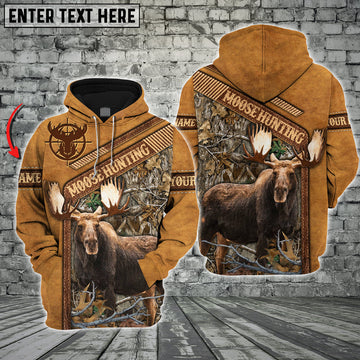 BlueJose Customized Name Moose Hunting Leather Pattern  3D Shirt