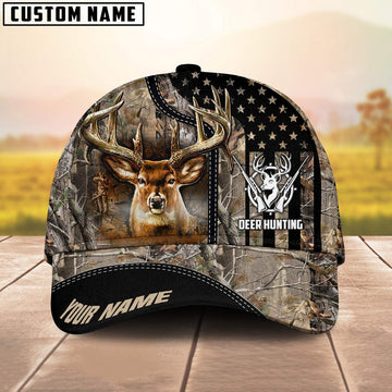 BlueJose Deer Hunting American Flag Camo Pattern Multicolor Personalized Name 3D Cap (4 colors)