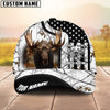 BlueJose Moose Hunting American Flag Camo Pattern Multicolor Personalized Name 3D Cap (4 colors)