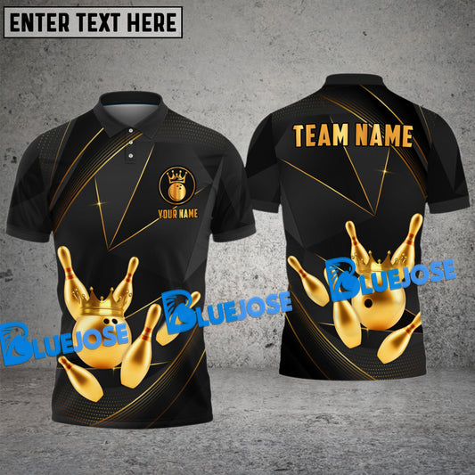 BlueJose Bowling And Pins Premium Crown Customized Name 3D Shirt (6 Colors)