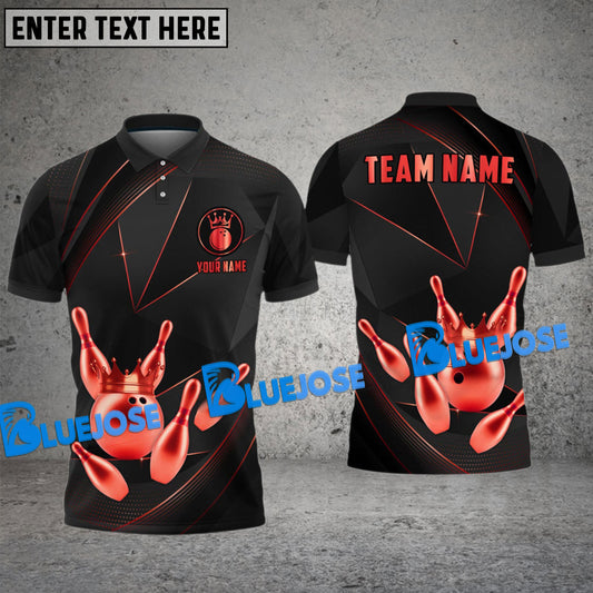 BlueJose Bowling And Pins Premium Crown Customized Name 3D Shirt (6 Colors)