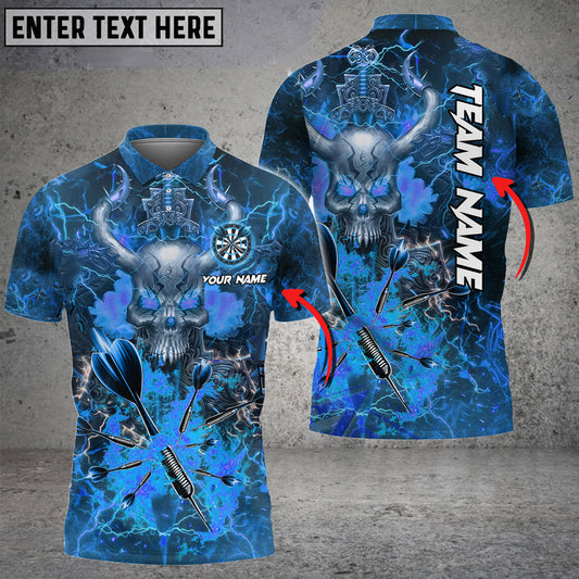 BlueJose Darts Flame Skull Warrior Customized Name Shirt (4 Colors)