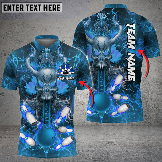 BlueJose Bowling And Pins Flame Skull Warrior Customized Name 3D Shirt (4 Colors)