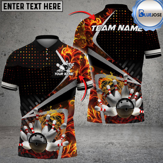 BlueJose Bowling And Pins Fire Lava Customized Name 3D Shirt (4 Colors)