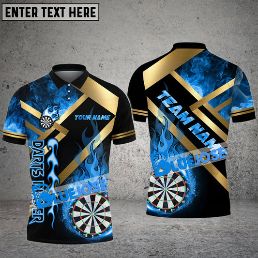 BlueJose Darts Metal And Fire Flame Personalized Name, Team Name Shirt (4 Colors)