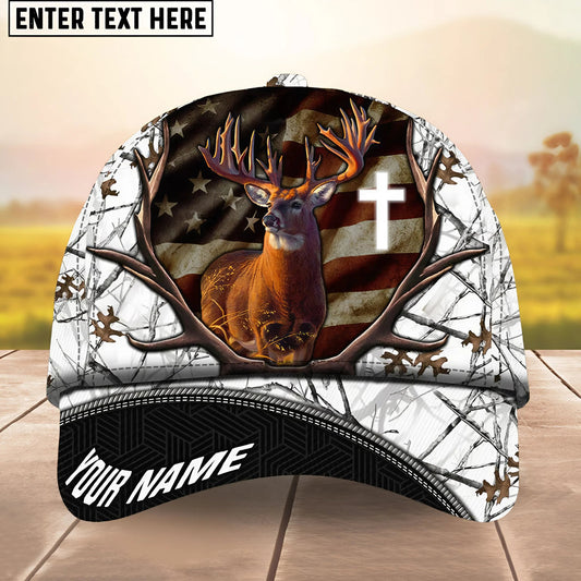 BlueJose Deer Hunting USA Flag Cross Jesus Personalized Cap 3D Printed Multicolor (6 colors)